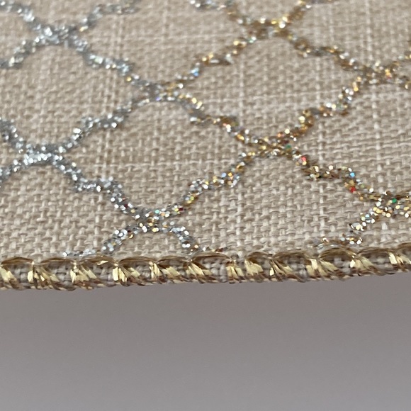 5 Offray Wired Edge Ribbon Gold Silver Glitter Cross Hatch Pattern 2.5" - Picture 5 of 16